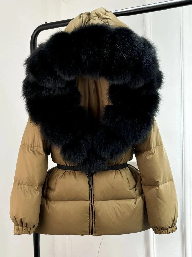 Women's Long Winter Puffer Jacket with Fur Hood