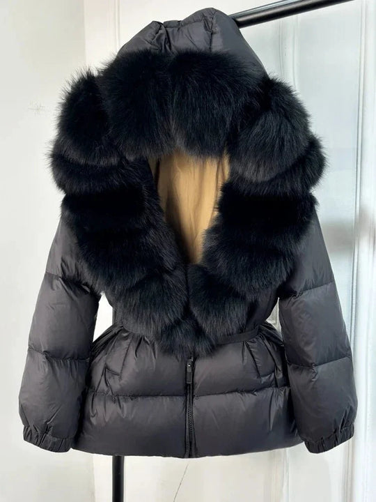 Women's Long Winter Puffer Jacket with Fur Hood