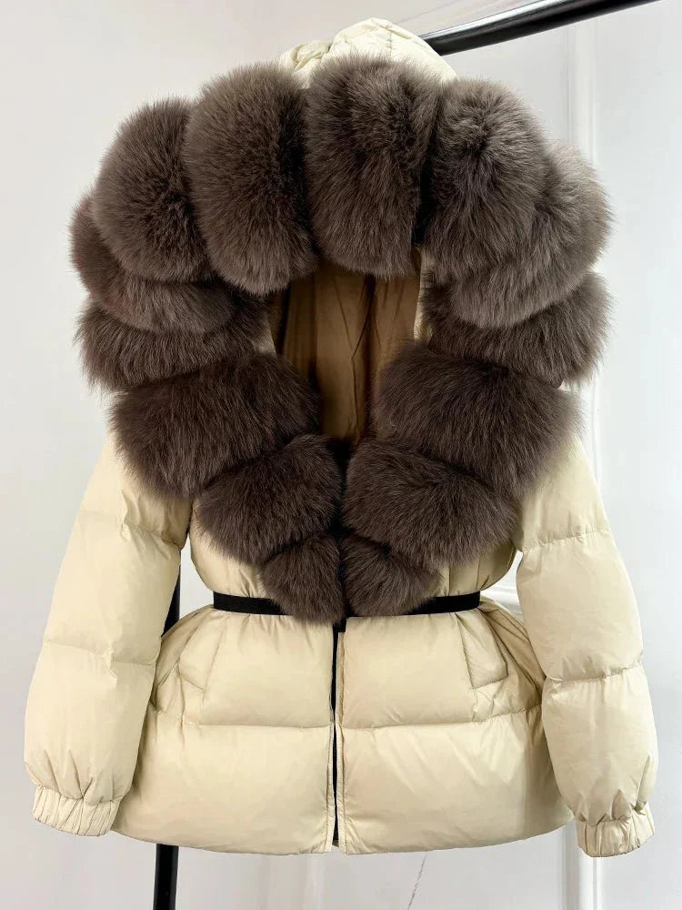 Women's Long Winter Puffer Jacket with Fur Hood