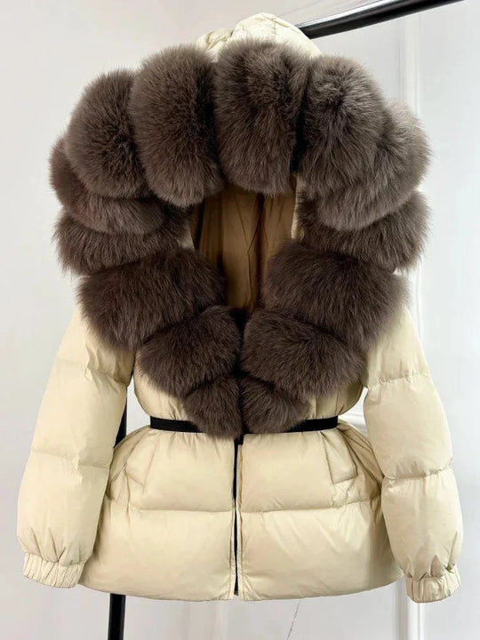 Women's Long Winter Puffer Jacket with Fur Hood