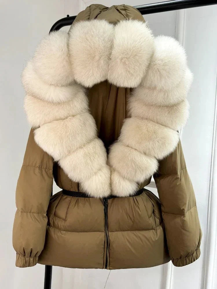 Women's Long Winter Puffer Jacket with Fur Hood