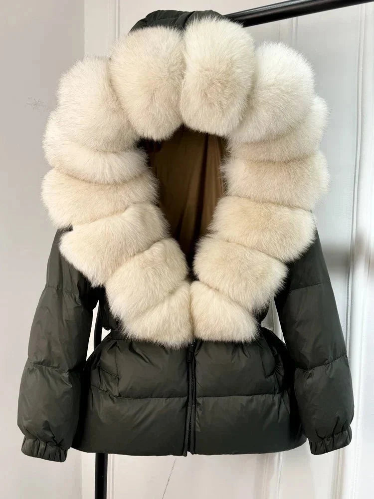 Women's Long Winter Puffer Jacket with Fur Hood