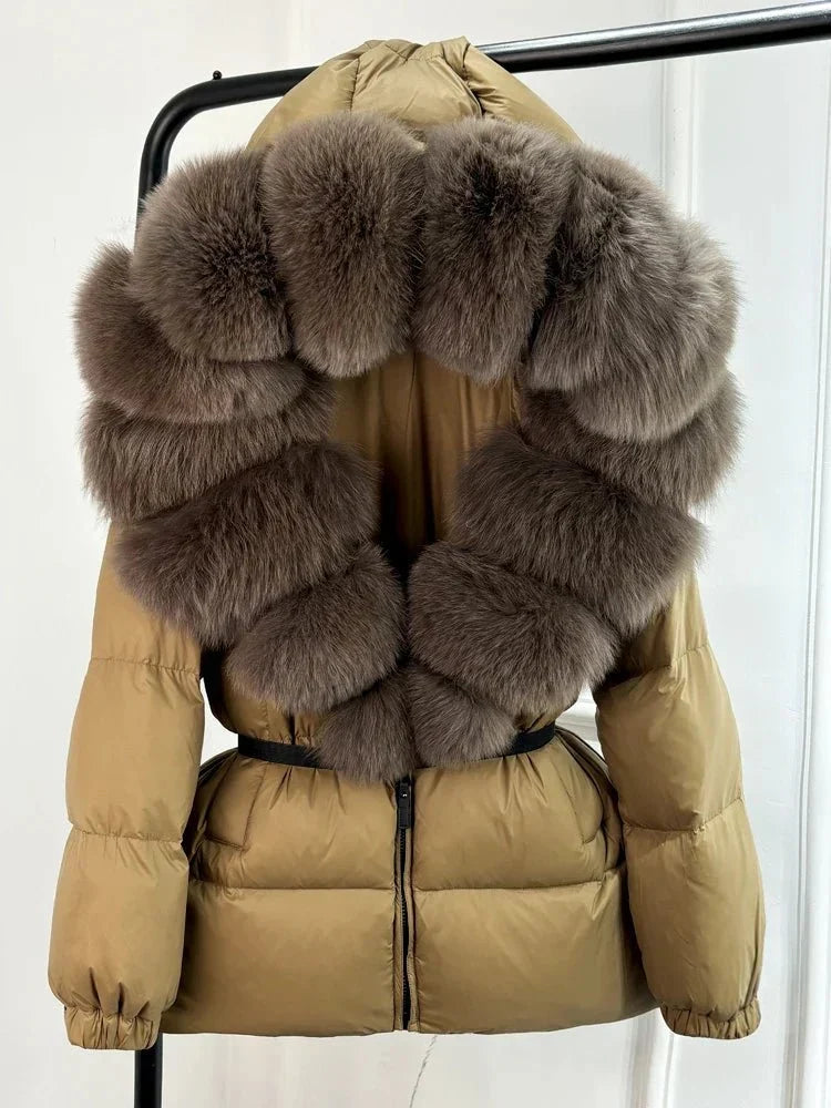 Women's Long Winter Puffer Jacket with Fur Hood