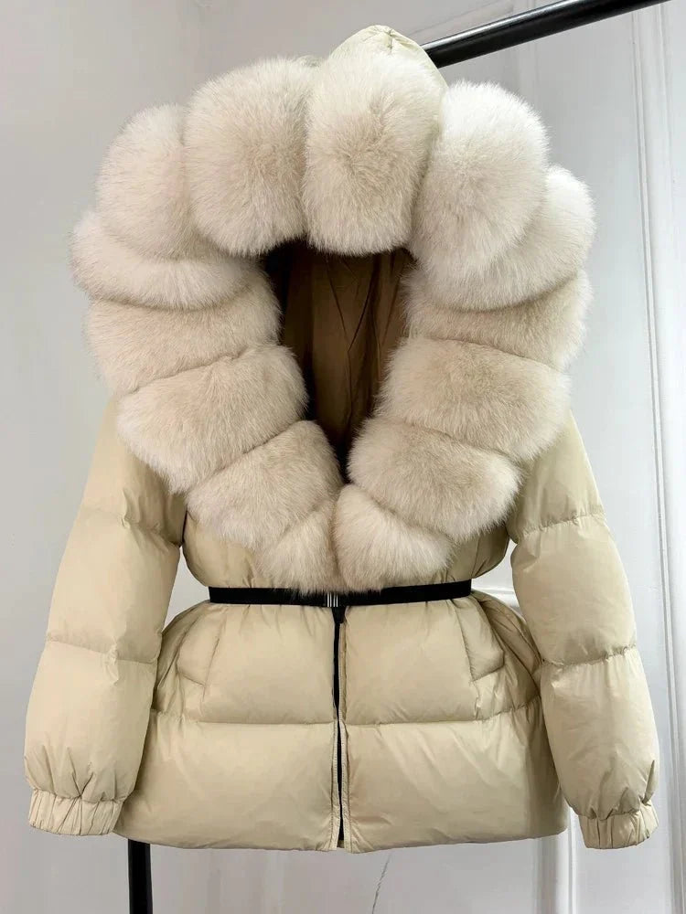 Women's Long Winter Puffer Jacket with Fur Hood