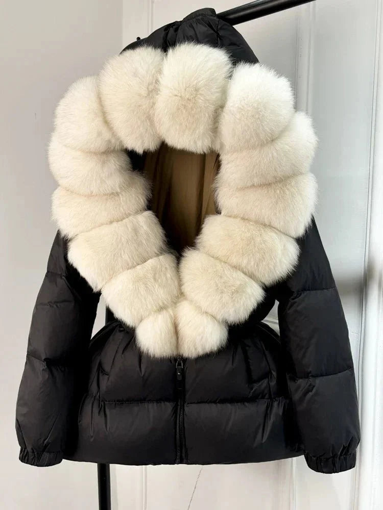 Women's Long Winter Puffer Jacket with Fur Hood