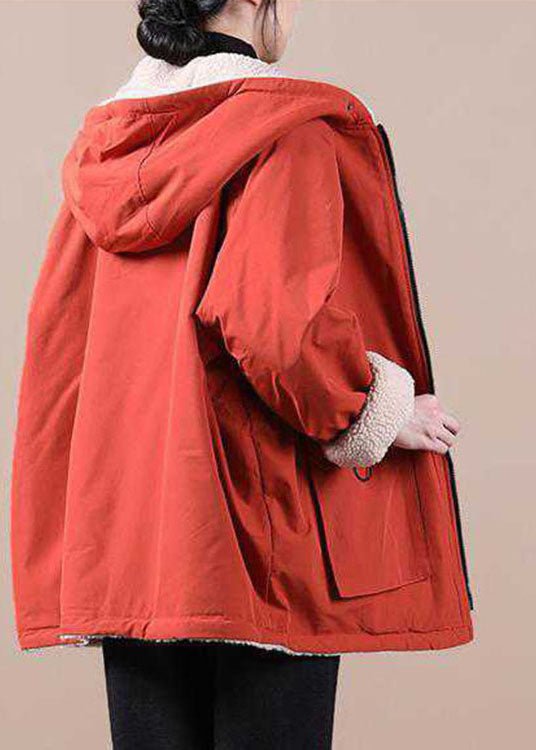 Orange Hooded Winter Parka with Zip Pockets