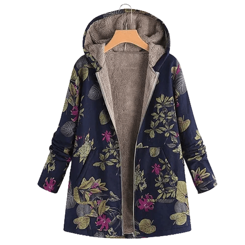 Jacke für Damen mit Blumenprint, Kapuze und offenem Vorderteil