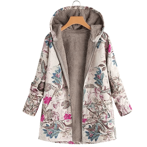 Jacke für Damen mit Blumenprint, Kapuze und offenem Vorderteil