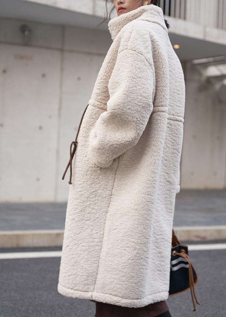 Wintermantel aus Wollmischfleece in großen Größen mit hohem Kragen und Kordelzug