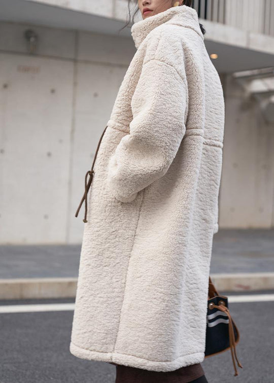 Wintermantel aus Wollmischfleece in großen Größen mit hohem Kragen und Kordelzug