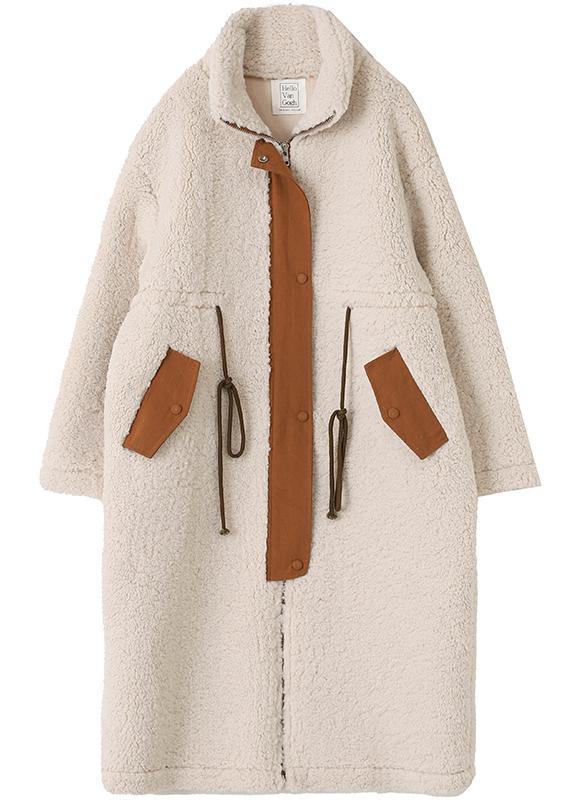 Wintermantel aus Wollmischfleece in großen Größen mit hohem Kragen und Kordelzug