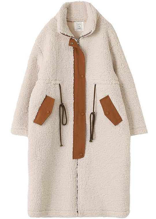 Wintermantel aus Wollmischfleece in großen Größen mit hohem Kragen und Kordelzug