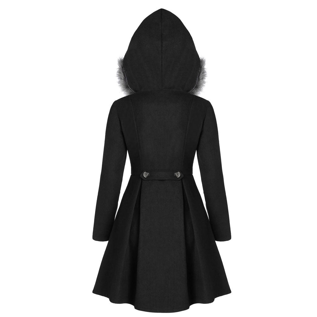 Damen-Dufflecoat mit doppelreihiger Knopfleiste und Pelzkapuze