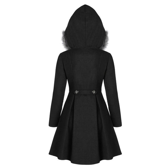 Damen-Dufflecoat mit doppelreihiger Knopfleiste und Pelzkapuze