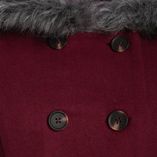 Damen-Dufflecoat mit doppelreihiger Knopfleiste und Pelzkapuze