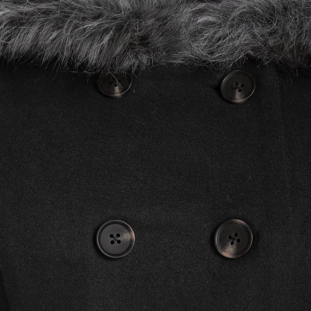 Damen-Dufflecoat mit doppelreihiger Knopfleiste und Pelzkapuze