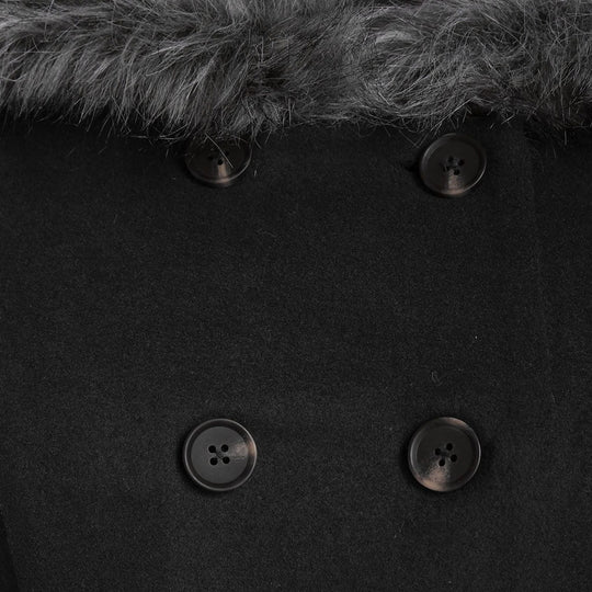 Damen-Dufflecoat mit doppelreihiger Knopfleiste und Pelzkapuze