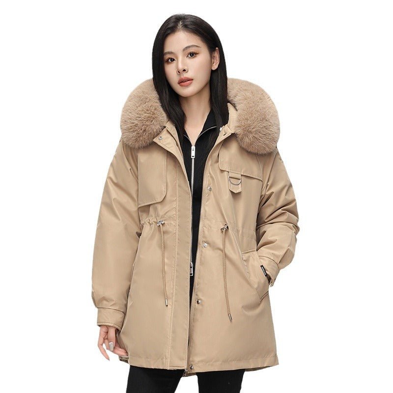 Oversize-Damenparka in mittlerer Länge mit Kunstpelzkapuze