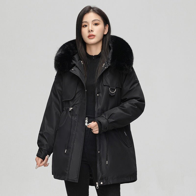 Oversize-Damenparka in mittlerer Länge mit Kunstpelzkapuze