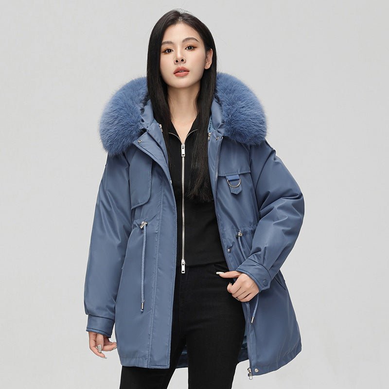 Oversize-Damenparka in mittlerer Länge mit Kunstpelzkapuze