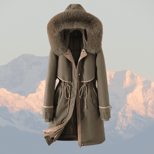 Women's Quilted Parka with Faux Fur Hood and Adjustable Waist