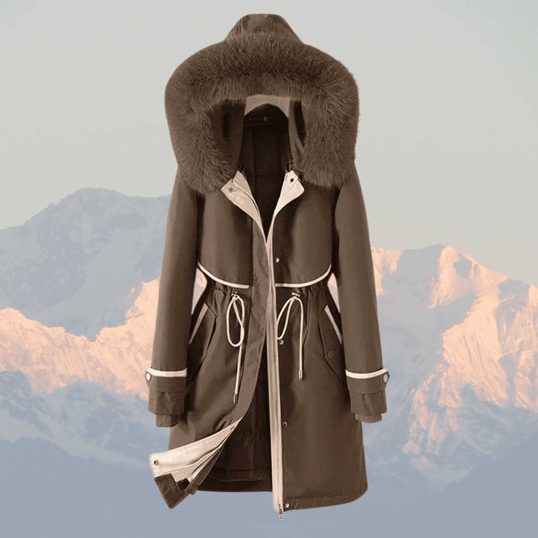 Women's Quilted Parka with Faux Fur Hood and Adjustable Waist