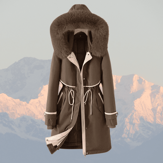 Women's Quilted Parka with Faux Fur Hood and Adjustable Waist