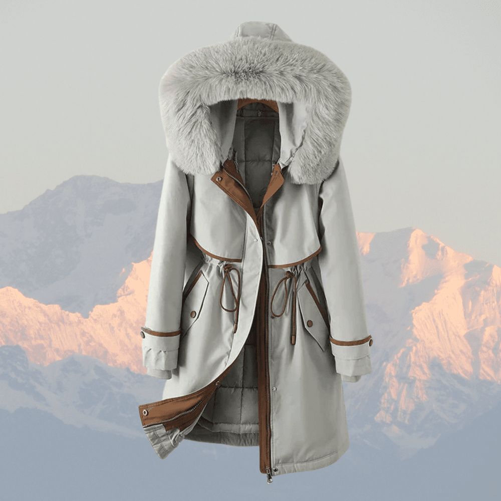 Women's Quilted Parka with Faux Fur Hood and Adjustable Waist
