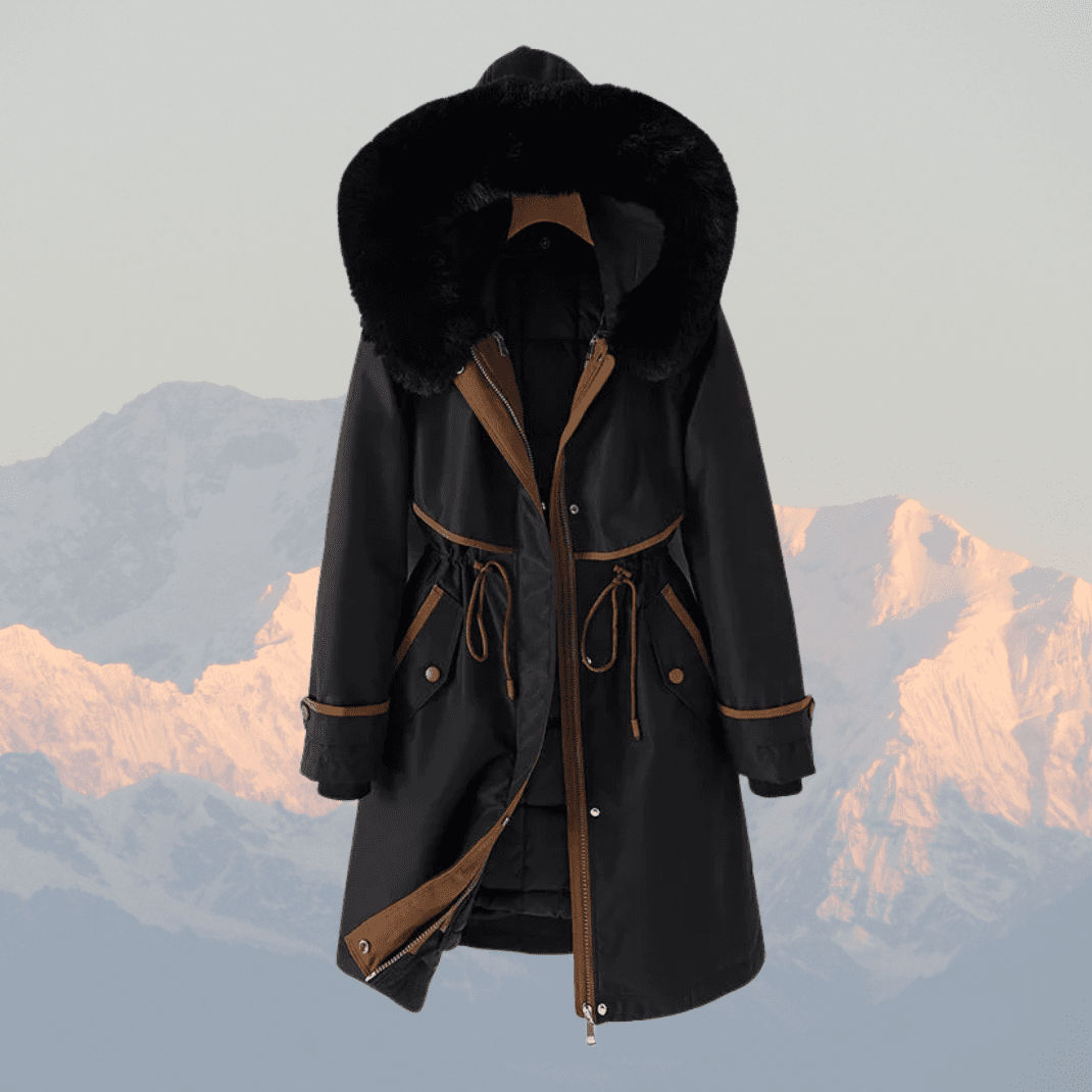 Women's Quilted Parka with Faux Fur Hood and Adjustable Waist