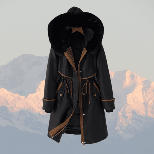 Women's Quilted Parka with Faux Fur Hood and Adjustable Waist
