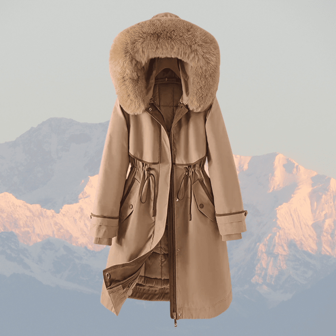Women's Quilted Parka with Faux Fur Hood and Adjustable Waist