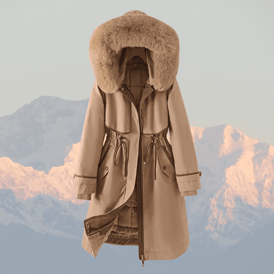Women's Quilted Parka with Faux Fur Hood and Adjustable Waist