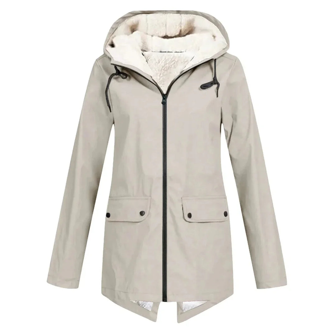 Women's Tailored Waterproof Hooded Trench Coat with Fleece Lining