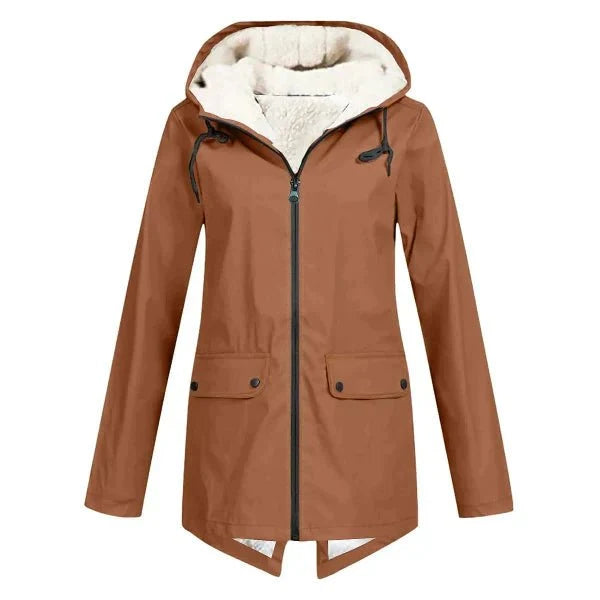 Women's Tailored Waterproof Hooded Trench Coat with Fleece Lining