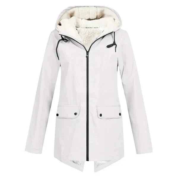 Women's Tailored Waterproof Hooded Trench Coat with Fleece Lining