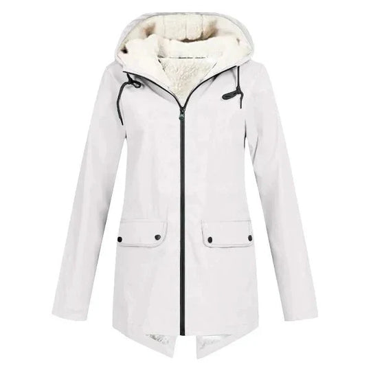 Women's Tailored Waterproof Hooded Trench Coat with Fleece Lining