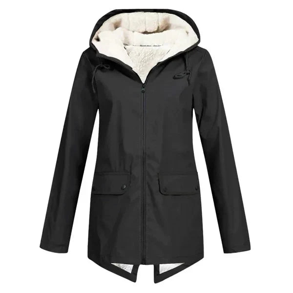 Women's Tailored Waterproof Hooded Trench Coat with Fleece Lining
