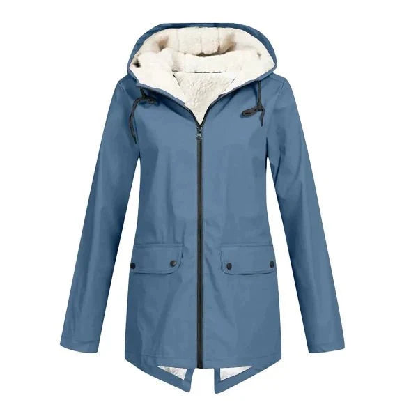 Women's Tailored Waterproof Hooded Trench Coat with Fleece Lining