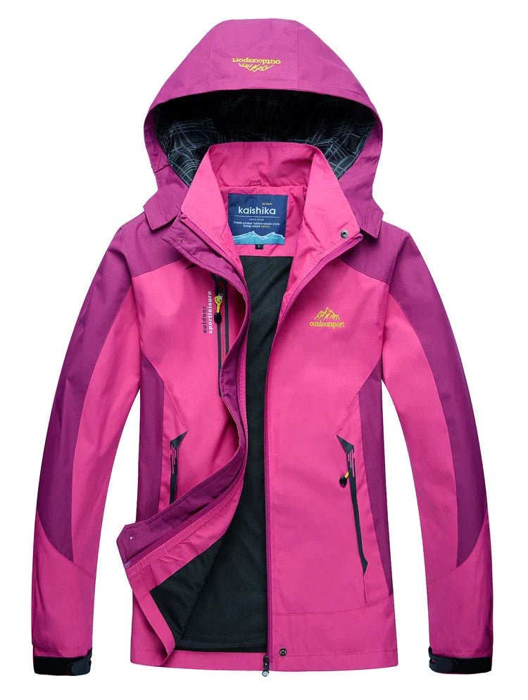 Wasserdichte Regenjacke für Damen mit Kapuze und Reißverschlusstaschen