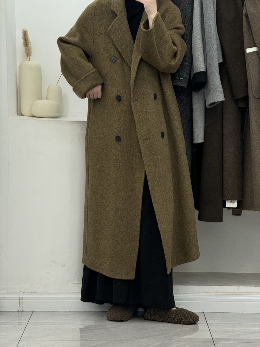 Plus Size Long Double-Breasted Woollen Winter Coat