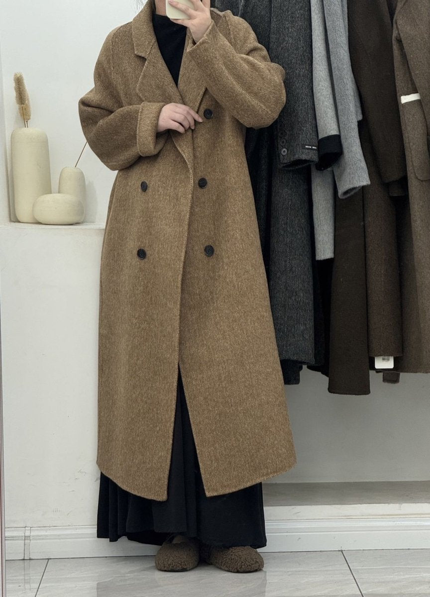 Plus Size Long Double-Breasted Woollen Winter Coat