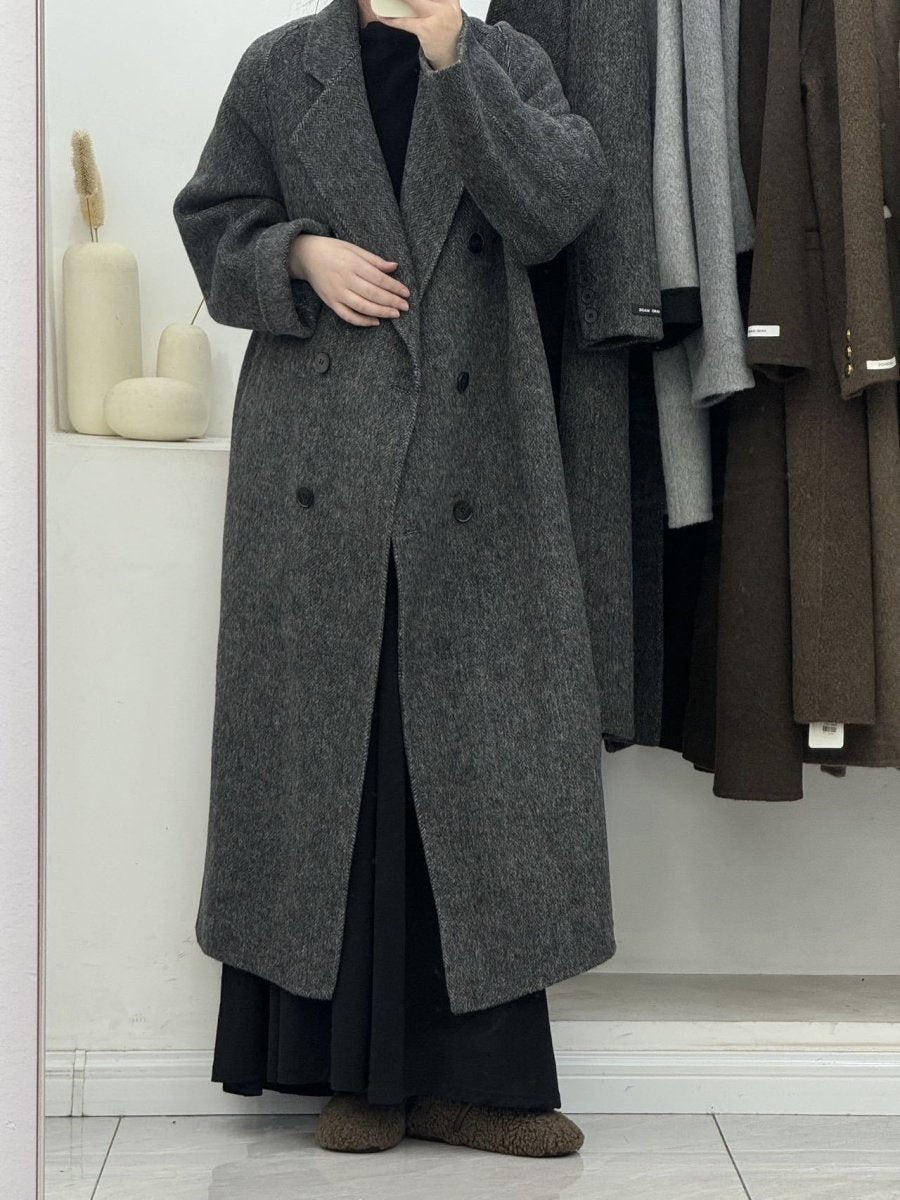 Plus Size Long Double-Breasted Woollen Winter Coat
