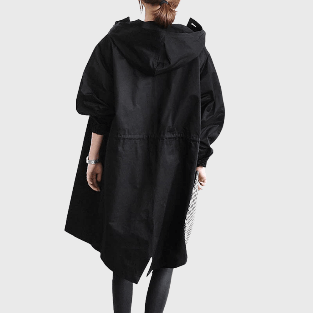 Women's Longline Hooded Trench Coat with Button Front