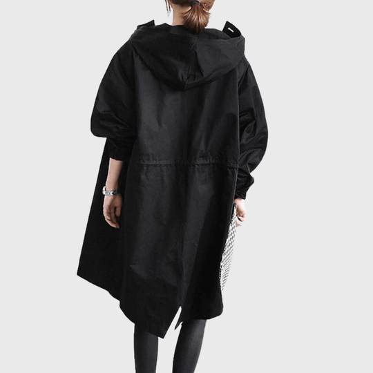Women's Longline Hooded Trench Coat with Button Front