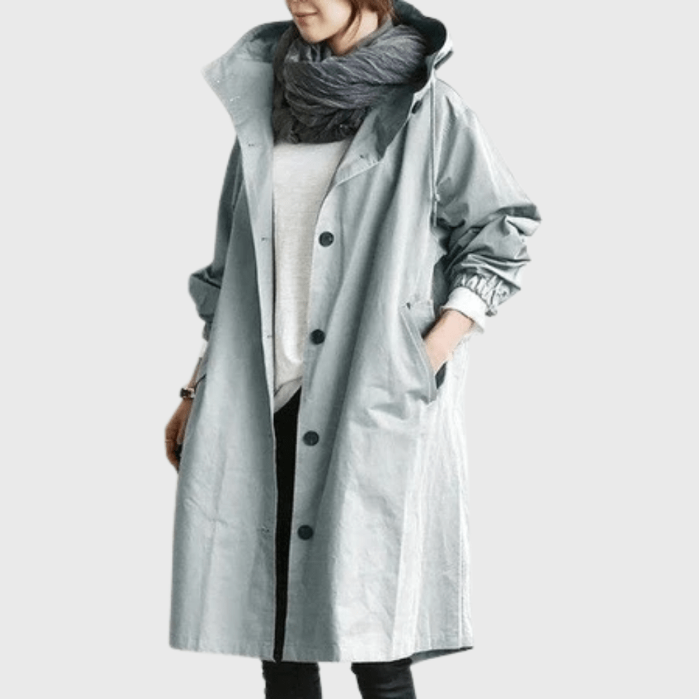 Women's Longline Hooded Trench Coat with Button Front