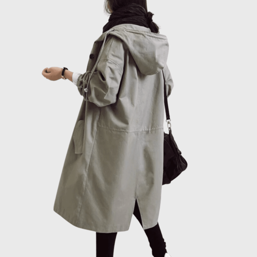 Women's Longline Hooded Trench Coat with Button Front