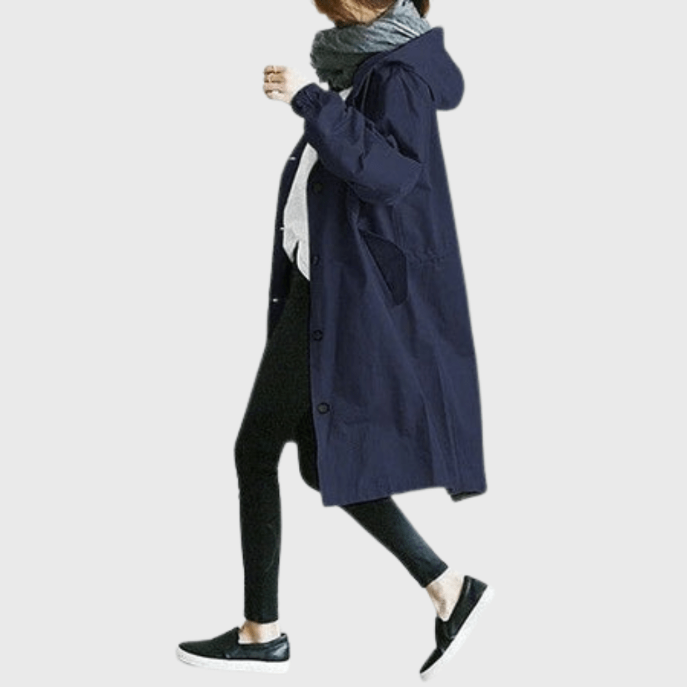 Women's Longline Hooded Trench Coat with Button Front