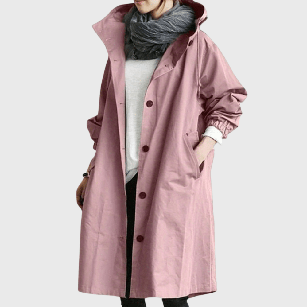 Women's Longline Hooded Trench Coat with Button Front