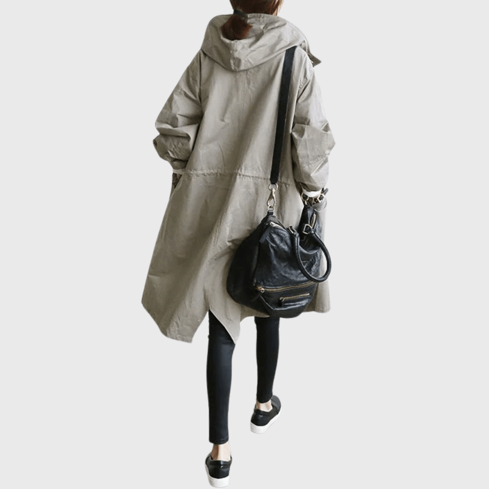 Women's Longline Hooded Trench Coat with Button Front
