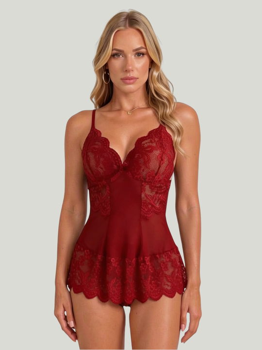 Women's Sheer Lace Babydoll Nightdress with Flowing Lightweight Silhouette